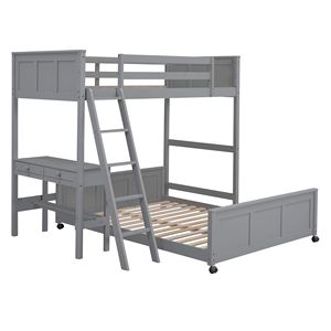 Lit superposé gris double sur grand lit avec bureau intégré pour chambre d'enfant - Product Image 4