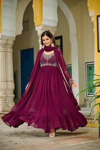 ชุดเดรสยาวแบบ Anarkali ปักลายสำหรับผู้หญิง พร้อมผ้าคลุมไหล่ ดีไซน์เนอร์ ชุดพื้นเมืองอินเดีย สำหรับงานแต่งงาน งานปาร์ตี้ ฤดูร้อน แห้งเร็ว แบบดั้งเดิม - Product Image 3