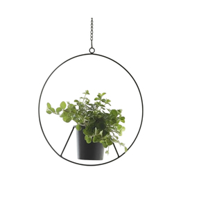 Modern Hanging Planter Black Metal Circular Flower Pot Indoor Outdoor Decorative Geometric <b>Wall</b> & Ceiling Plant Holder For Home - Product Image 1