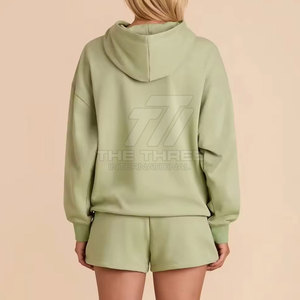 Conjunto de Sudadera con Capucha y Pantalones Cortos de Algodón 100% para Mujer, Estilo Casual de Invierno, Ideal para Deportes y Entrenamiento - Product Image 6