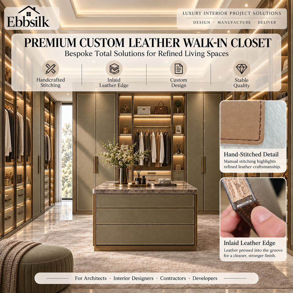 Premium Leather Walk in Closet Wardrobe System Glass Display LED ...