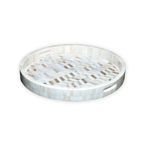 Plateau de service rectangulaire décoratif en os incrusté avec un motif rayé noir, fait main, décoration d'intérieur - Product Image 1