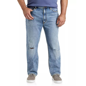 Jean droit déchiré et délavé bleu clair pour homme, coupe droite, taille décontractée - Product Image 4