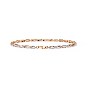 Geometric Minimalist Designer Lab Grown Princess Cut Bezel <b>Set</b> Two Tone Diamond Tennis Bracelet in 10K 14K 18K Gold - Product Image 2