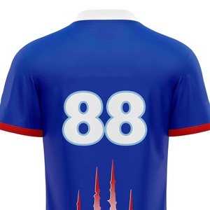Camiseta Deportiva Personalizada para Hombre, Cuello en V, Azul, con Estampado de Rayas Rojas y Blancas, de Secado Rápido, Poliéster, Manga Corta - Product Image 4