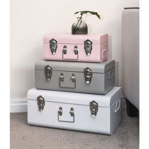 Rectangular Metal Storage <b>Box</b> Set Classic Design Hinged Lid <b>Stacking</b> Feature Blue Orange Beige Sundries Organizer - Product Image 4