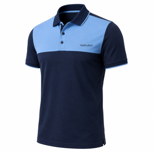 Polo pour homme à blocs de couleur, manches courtes, logo brodé sur le devant, tissu tricoté respirant, style décontracté - Product Image 3