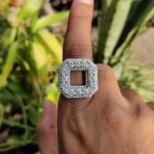 Moissanite Cluster Halo Engagement <b>Ring</b> 925 <b>Sterling</b> <b>Silver</b> Rhodium Plated Prong <b>Set</b> Brilliant Cut Hip Hop Style Bridal <b>Ring</b> - Product Image 6