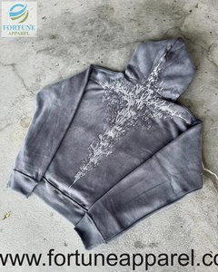 เสื้อฮู้ดซิปสีดำ OEM สำหรับผู้ชาย ผ้าฝ้ายฟลีซแท้ตามความต้องการของลูกค้า - Product Image 3