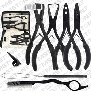 Black Hair Extensions Tool Kit Micro Ringen Kralen Opener En Dichter Tang Met Trekken Haak En Lus Tape In Hair extension Kit