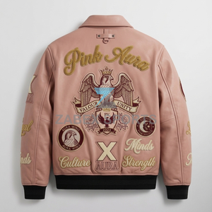 Chaqueta Universitaria Personalizada para Hombre, Diseño OEM ODM, Chaqueta Clásica de Cuero PU con Parches, Cierre de Botones y Dobladillo de Punto Acanalado - Product Image 2