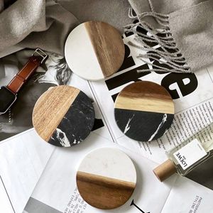 <b>Round</b> Wood Coasters With White Resin Inlay Modern Design Non Slip <b>Mats</b> For Table Decoration - Product Image 4