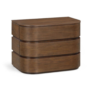 Elegant Curved <b>Teak</b> Wood <b>Bedside</b> Cabinet with Modern Layered Drawer Design - Product Image 1