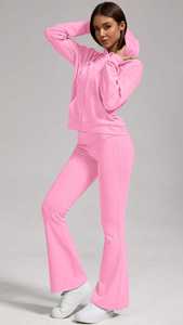 ชุดเซ็ตเสื้อฮู้ดครอปซิปและกางเกงขาบานสำหรับผู้หญิง ชุดลำลองสองชิ้น ผ้าเนื้อนุ่ม ทรงเข้ารูป สไตล์สตรีท - Product Image 4