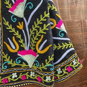 <b>Womens</b> <b>Black</b> <b>Velvet</b> Embroidered <b>Jacket</b> Boho Floral Ethnic Vintage Statement Coat - Product Image 4