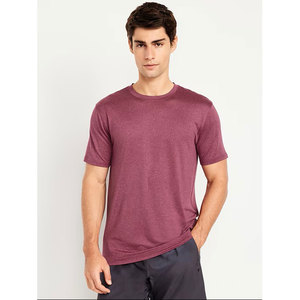 T-shirt en coton à manches courtes et col rond pour homme, couleur unie, coupe classique, style décontracté en jersey tricoté, teinture unie - Product Image 2