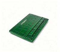 Dompet Kartu Pendek Kulit Asli Castello Motif Croco, Lapisan Poliester, Logo Foil, Unisex, Minimalis, Fashionable