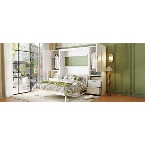 Letto a scomparsa matrimoniale con armadio, cassetti e mensole, colore bianco, include letto a parete (Vecchio SKU LP000909AAK 1) - Product Image 6