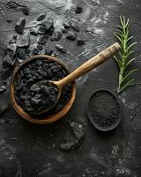 Poudre de charbon actif noir, extrait de coque de noix de coco, pH 7-11, pureté 99%, qualité alimentaire, séché à l'air chaud, en bouteille/fût