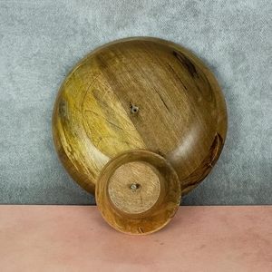 Bol à fruits en bois artisanal avec socle, bol de service décoratif pour fruits, collations, salades, table à manger, comptoir de cuisine - Product Image 5