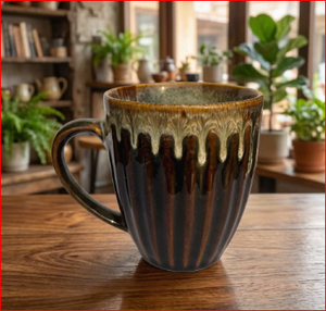 Tasse à café en céramique faite à la main, tasse à thé émaillée, vaisselle côtelée, cadeau, usage promotionnel - Product Image 4