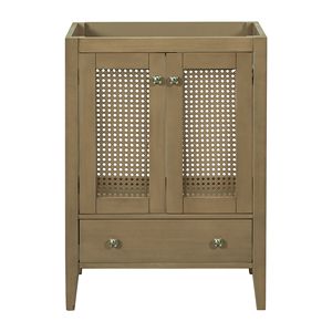 Armadio in Rattan da bagno con struttura in tinta unita da 24 pollici con porte e cassettiere in MDF con finitura naturale solo senza lavello - Product Image 6