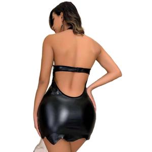 Abito erotico da donna in fantasia in pelle D21023 nero