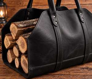 Premium Genuine Leather Wood <b>Carrier</b> <b>Bag</b> Heavy Duty Firewood Log Transport Tote Fireplace <b>Storage</b> <b>Carrier</b> LLR-0111 - Product Image 3