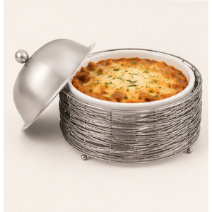 Silver Plated Wire Design Metal Hotpot Round Shape Decorative Casserole for Events Insulated Stainless Steel Food Warmer - Product Image 2