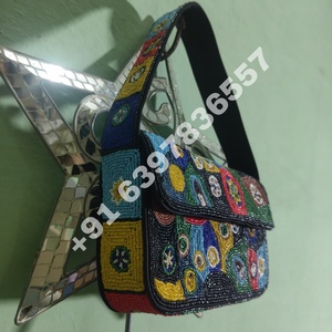 Bolso de mano bordado con cuentas para mujer, con asa de cadena de resina, cartera de noche, bolso de boda nupcial, bolso de hombro de moda étnica para fiesta - Product Image 4