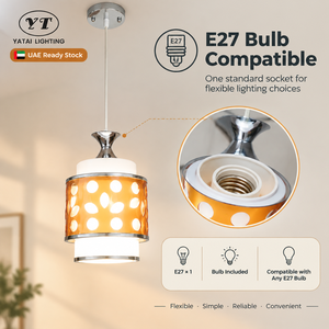 Lámpara colgante moderna E27 de una sola bombilla con pantalla de plástico perforado ámbar, altura ajustable para comedor y cocina - Product Image 4