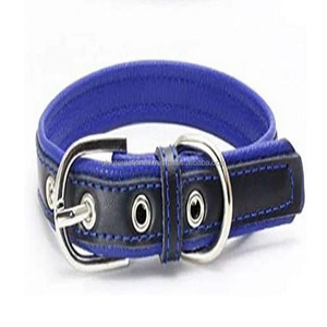 MOQ bajo para personalización Suministro de fábrica ajustable Collar de perro de cuero acolchado azul personalizado Herrajes de metal niquelado - Product Image 1