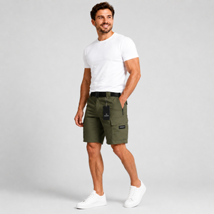Short cargo uni olive pour homme Webson, taille mi-haute élastique, respirant, style décontracté urbain, 100 % coton - Product Image 4