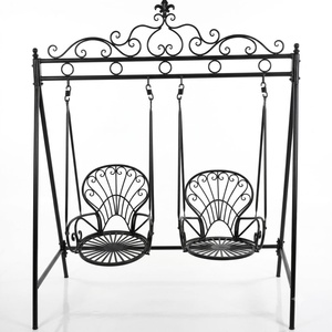 Fauteuil balançoire de jardin extérieur robuste en fer forgé galvanisé, design victorien, pour 2 personnes, avec coussin non imperméable - Product Image 1