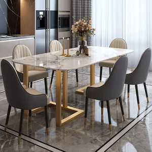 Modern 6-Seater Dining Table with Chairs Rectanglur Dining Tables With <b>Marble</b> <b>Top</b> Luxury Dining Table Metal Dining Table - Product Image 5