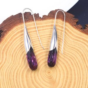 Nikhil Gems NG-033 Amethyst Quartz Teardrop <b>Earrings</b> Faceted Drop Gemstone Sterling Silver <b>Hook</b> Elegant Lightweight Dangle - Product Image 1