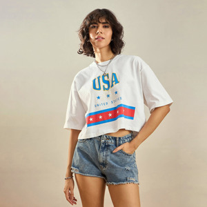 Camiseta Corta Holgada de Verano para Mujer, Ecológica, 100% Algodón, Ligera, Moderna, de Corte Regular, Manga Corta, Tela Suave, Venta al Por Mayor - Product Image 1