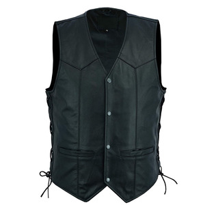 Men's PU <b>Leather</b> <b>Vests</b> Moto Biker Style V-Neck Single Breasted With Side Laces Autumn Outerwear - Product Image 1