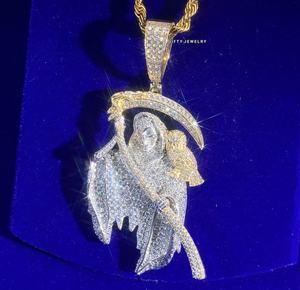 Pendentif squelette en argent 925 plaqué or 18 carats avec moissanite, style hip-hop pour homme, micro-incrustation brillante, sertissage griffe - Product Image 6