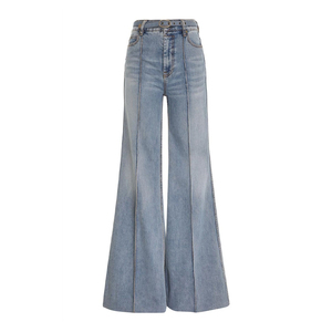 Pantalones Vaqueros con Color y Diseño Personalizados, Logotipo Bordado, Pantalones Acampanados de Mezclilla para Mujer con Pedrería, Jeans Acampanados Lavados para Dama - Product Image 6
