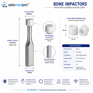 Impacteur osseux avec capuchon en nylon remplaçable, tête de 6,5 pouces (16,5 cm), instrument chirurgical en aluminium de 20 mm, Zetomed Pro - Product Image 5
