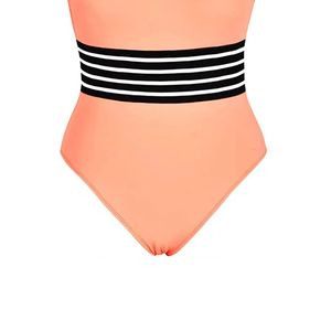 Maillot de bain une pièce taille haute pour femme, rayé, effet ventre plat, style rétro, pour la plage, été, en Spandex et Polyester - Product Image 1