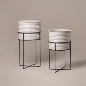 Jardinières minimalistes en céramique pour plantes succulentes, pot émaillé blanc, support en métal noir, écologiques, durables, pour l'intérieur, ensemble de 3 pots de fleurs de bureau - Product Image 6