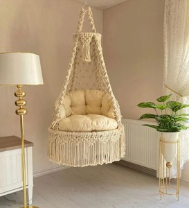 Handmade Macrame <b>Hammock</b> <b>Swing</b> Chair, Boho Decor, Included Cushion - Product Image 1
