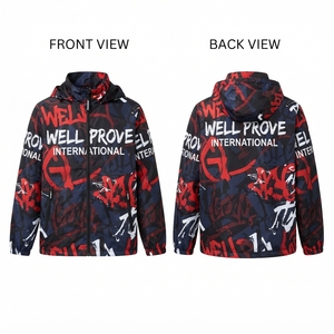 Custom Sublimation Printed 110 GSM Nylon <b>Canvas</b> <b>Waterproof</b> Reversible Fleece Lined Windbreaker Jacket Red Blue Full Zip Hooded - Product Image 1