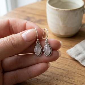 Pendientes de Cuarzo Rosa Natural con Forma de Marquesa, Plata de Ley 925, Chapados en Oro Rosa y Oro Amarillo, Joyería Boho Vintage Hecha a Mano para Ella - Product Image 3