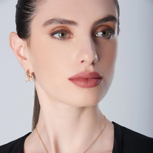 Boucles d'oreilles créoles en or rose avec fleurs en diamants micro-pavés, taille brillant rond, pour femme, luxe, usage quotidien - Product Image 3