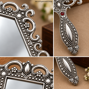 German Silver Hand <b>Mirror</b> Antique Floral Carved Decorative Vanity <b>Mirror</b> with Ornate Handle for Makeup Grooming Wedding Gift - Product Image 4