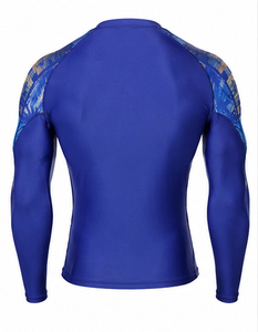 Men's Long Sleeve Rash Guard Blue Sublimation Print Anti-Uv Sporty Swim <b>Top</b> - Product Image 2