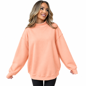 Oversized Women Pullover Custom <b>Mock</b> Neck Sweatshirt Premium Casual Fashion Wholesale Autumn Wear - Product Image 2